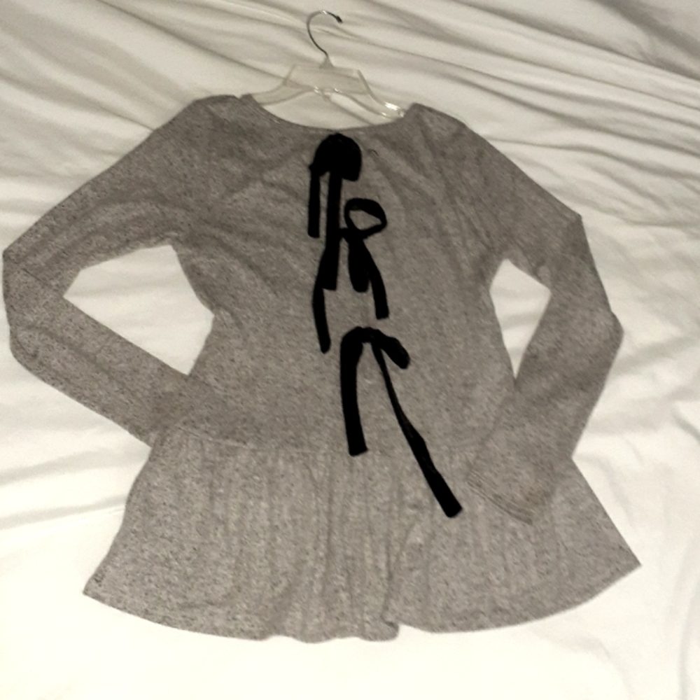 Bow back gray peplum sweater top blouse